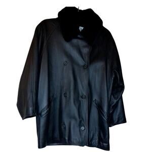 Vintage Maxfield Parrish Bergdorf Goodman Leather Coat Faux Fur Collar Size XS